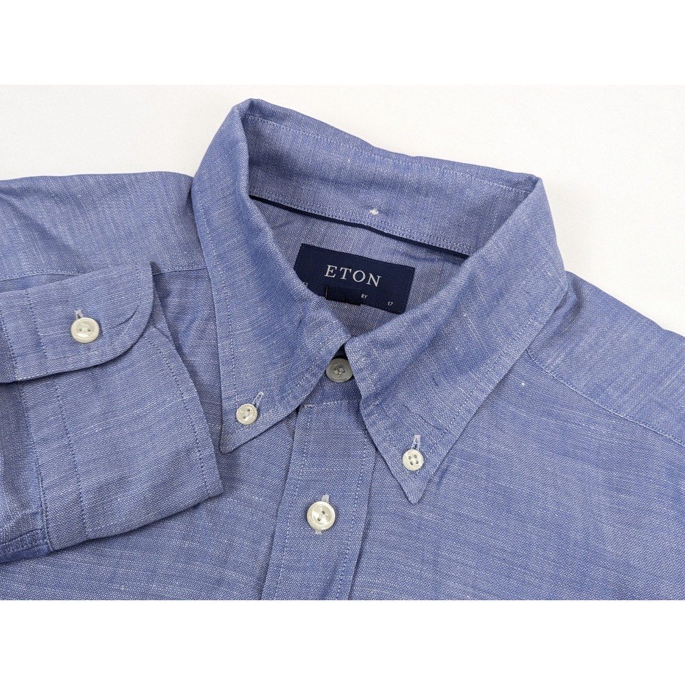 Eton Dress Shirt Mens 43 17 Long Sleeve Mens XL Blue Hemp Cotton Office Dress